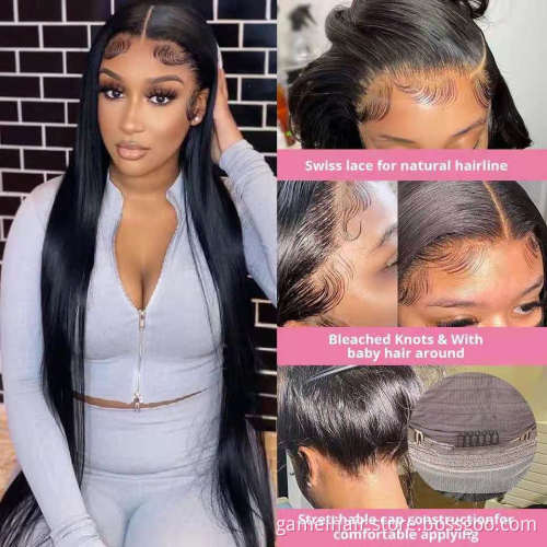 China Natural Color Long Swiss Lace Straight Hair Wig For Black Women 100% Raw Brazilian 13X4 Human Hair Lace Frontal Wigs
